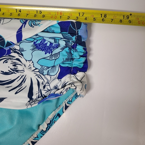 Bleu Rod Beattie Turquoise Blue Floral Ruched Hipster Bikini Swimsuit Bottom 14 - Picture 9 of 9